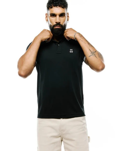 PSYCHO BUNNY TIMMY INTERLOCK BLACK - MENS POLO  - MT0100225-001