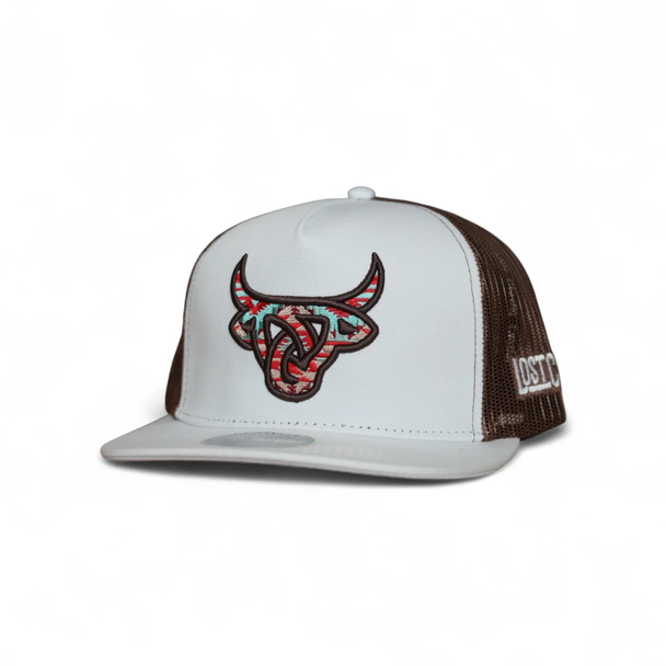 LOST CALF 3D LOGO AZTEC WHITE/BROWN - HATS CAP  - CANYON FLAT