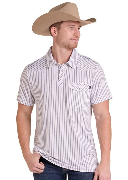 ROCK & ROLL STRIPED VENTED POLO WHITE - MENS POLO  - BM51T09593