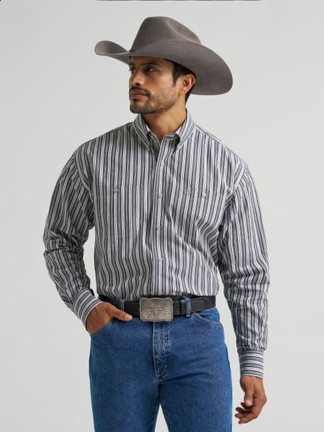 WRANGLER GEORGE STRAIT GREY STRIPE - MENS SHIRT  - 112385355