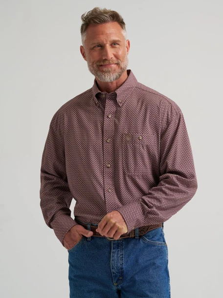 WRANGLER GEORGE STRAIT BURGUNDY PRINT - MENS SHIRT  - 112385379