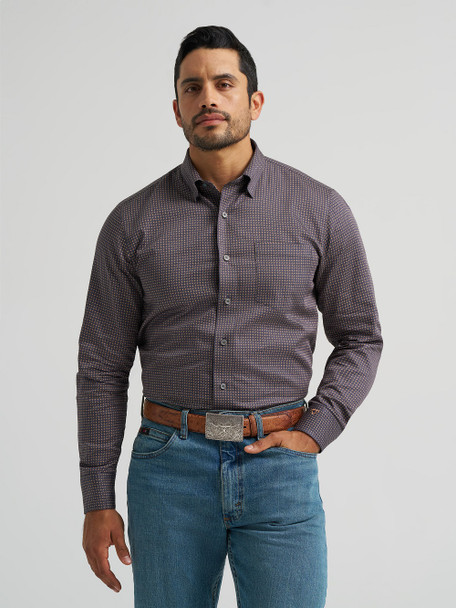 WRANGLER CODY JOHNSON NAVY BROWN - MENS SHIRT  - 112385453