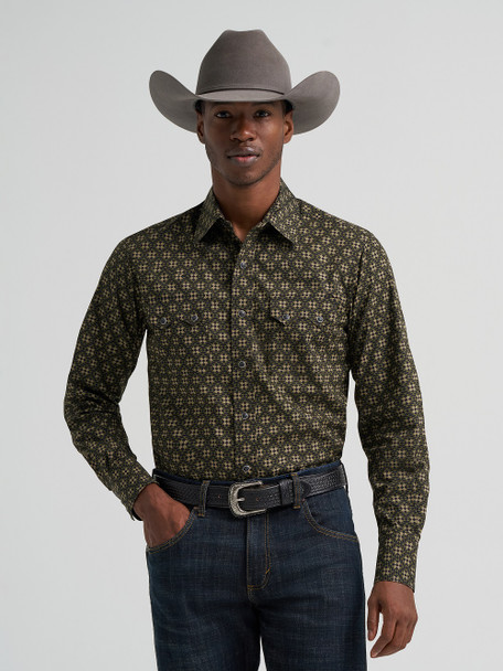 WRANGLER RETRO MODERN FIT BLACK BROWN - MENS SHIRT  - 112385601