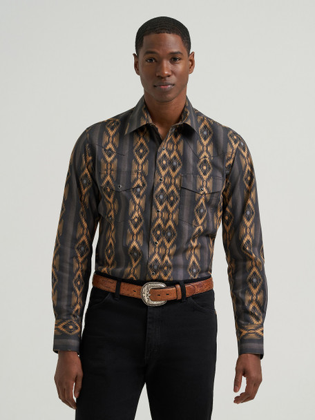 WRANGLER CHECOTAH BROWN BLACK PRINT - MENS SHIRT  - 112385791