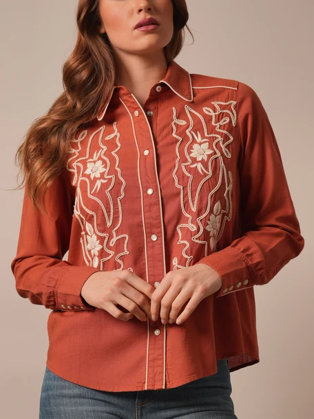 KIMES RANCH STEVIE FLORAL BURNT RED - LADIES SHIRT  - WTO0000095-RD019