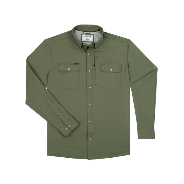 PONCHO  MOSS GREEN LONG SLEEVE NYLON - MENS SHIRT ORIGINAL BUTTONS - THE GUNNISON