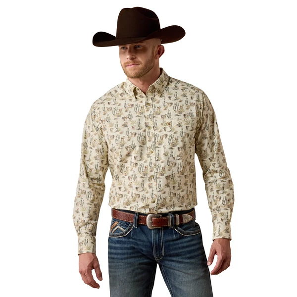 ARIAT LUTHOR CREAM SCENIC PRINT - MENS SHIRT  - 10080719