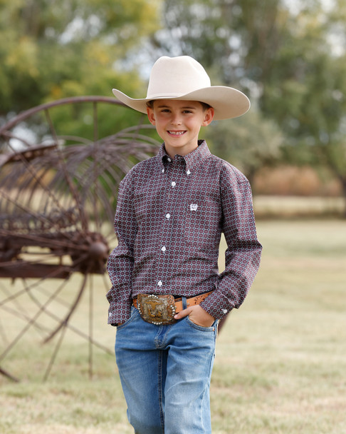 CINCH PURPLE GEOMETRIC PRINT - KIDS BOYS SHIRT - MTW7060433