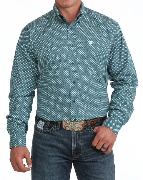 CINCH BLUE GEOMETRIC PRINT - MENS SHIRT  - MTW1106168