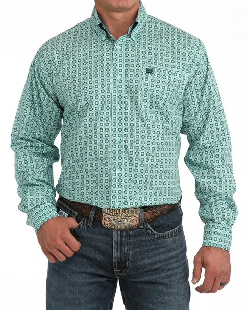 CINCH TURQUOISE GEOMETRIC PRINT - MENS SHIRT  - MTW1106167