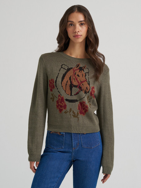 WRANGLER VINTAGE HORSE SHOE GREEN - LADIES SWEATSHIRT  - 112385386