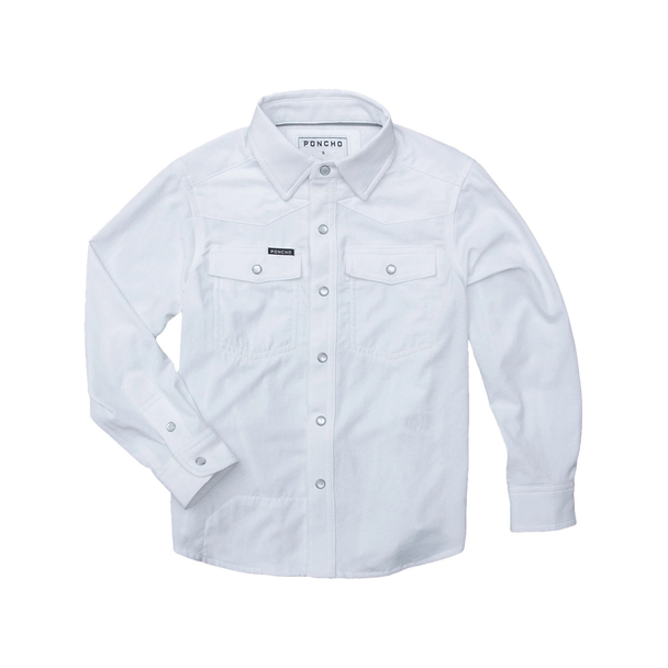 PONCHO  WHITE NYLON PERFORMANCE SNAP - KIDS BOYS SHIRT - THE LONE RANGER