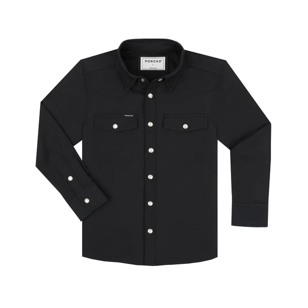 PONCHO  BLACK PERFORMANCE NYLON SNAP - KIDS BOYS SHIRT - THE NEWT
