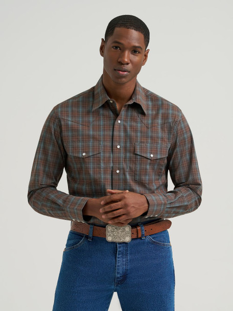 WRANGLER WRINKLE RESIST BROWN PLAID - MENS SHIRT  - 112385341