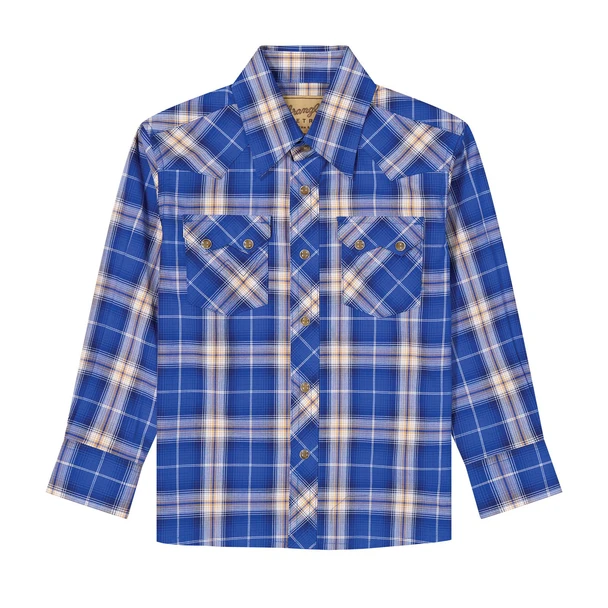 WRANGLER RETRO BLUE PLAID - KIDS BOYS SHIRT - 112385824
