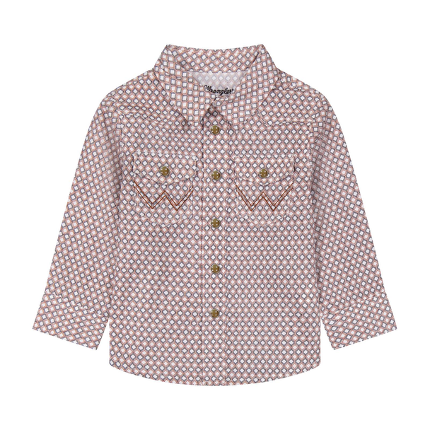 WRANGLER CLAY BROWN SNAP PRINT - KIDS BOYS SHIRT - 112384731