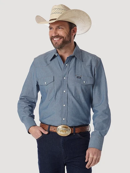 WRANGLER COWBOY CUT LIGHT BLUE CHAMBRAY - MENS SHIRT  - MS70919
