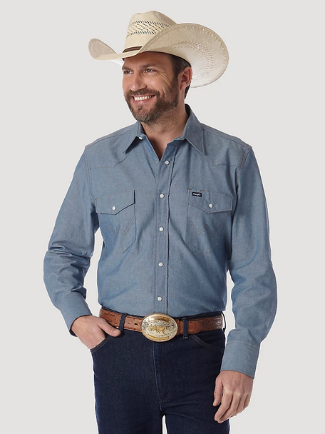 WRANGLER COWBOY CUT LIGHT BLUE CHAMBRAY - MENS SHIRT  - MS70919