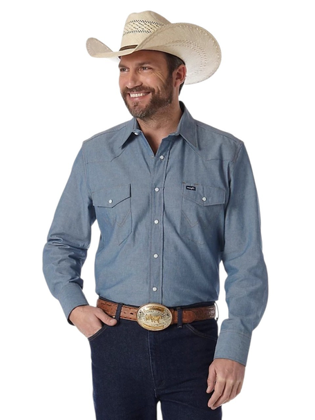 WRANGLER COWBOY CUT LIGHT BLUE CHAMBRAY - MENS SHIRT  - MS70919