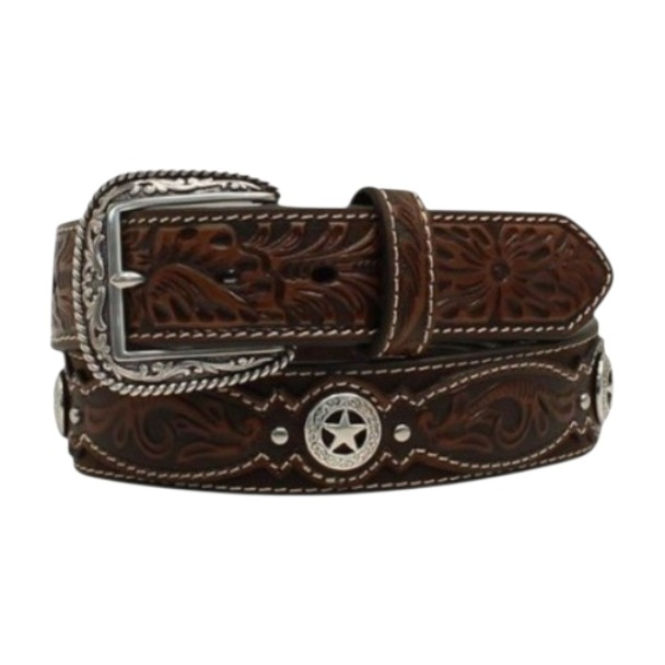 ARIAT FLORAL TAB STAR CONCHO BROWN - ACCESSORIES BELT MEN - A1037602