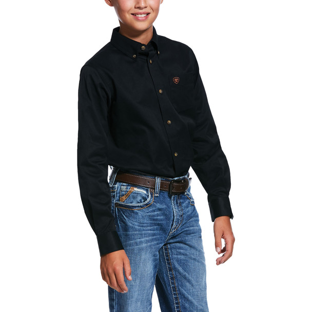 ARIAT BLACK SOLID TWILL CLASSIC FIT - KIDS BOYS SHIRT COR - 10030161