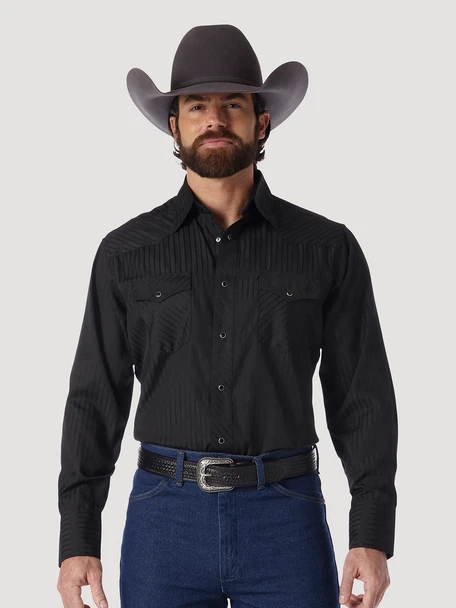 WRANGLER SPORT BLACK WESTERN SNAP SHIRT - MENS SHIRT  - 75214BK