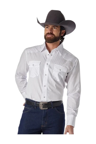 WRANGLER WHITE SNAP DOBBY STRIPE - MENS SHIRT  - 75221WH