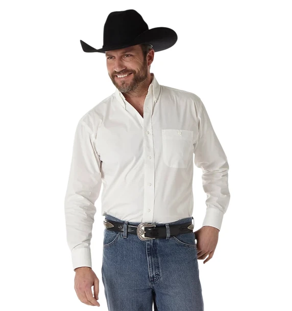 WRANGLER GEORGE STRAIT WHITE SOLID - MENS SHIRT  - MGS268W