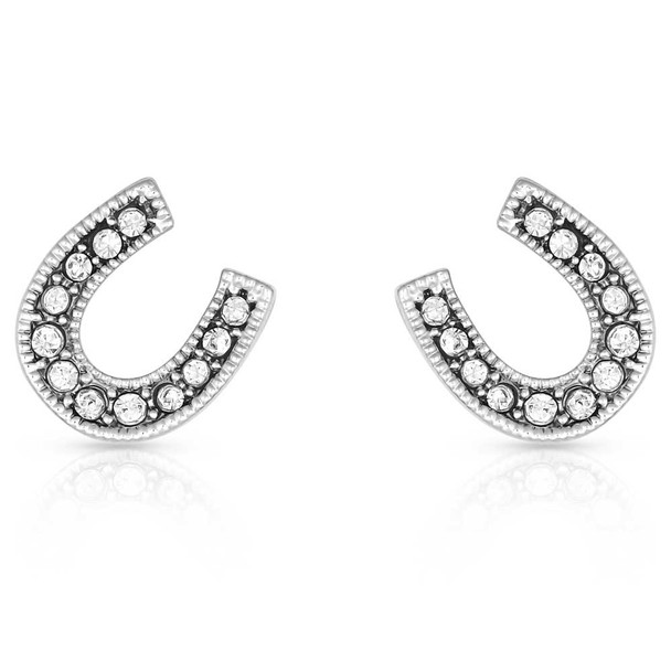 MONTANA SILVERSMITHS SILVER RHINESTONE HORSESHOES - ACCESSORIES JEWELRY EARRINGS - ER808