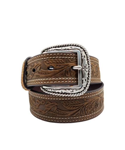 ARIAT FLORAL STAMPED LEATHER BROWN - ACCESSORIES BELT MEN - A1012402