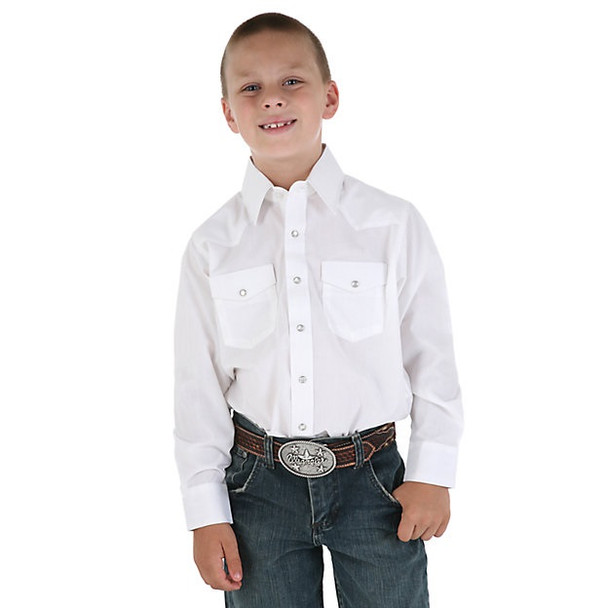 WRANGLER LONG SLEEVE DRESS WHITE SNAP - KIDS BOYS SHIRT - 204WHSL