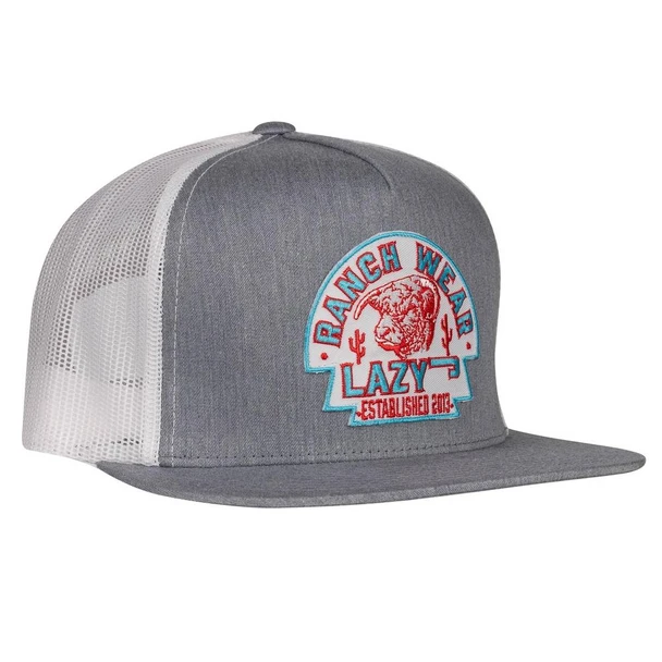 LAZY J RANCH WEAR GRAY & WHITE ARROWHEAD PATCH - HATS CAP  - HTHWHT4AH