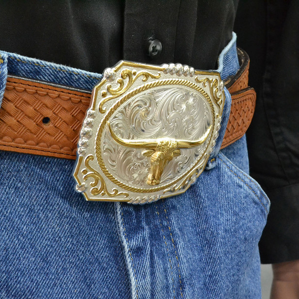 MONTANA SILVERSMITHS COWBOY CAMEO LONGHORN - ACC BUCKLE  - 25815-767