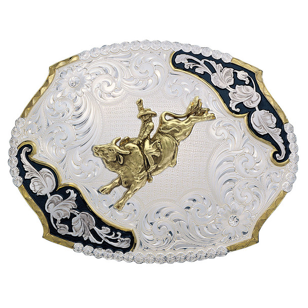 MONTANA SILVERSMITHS ANTIQUE LEAVES BULL RIDER - ACC BUCKLE  - 3810-528-BK