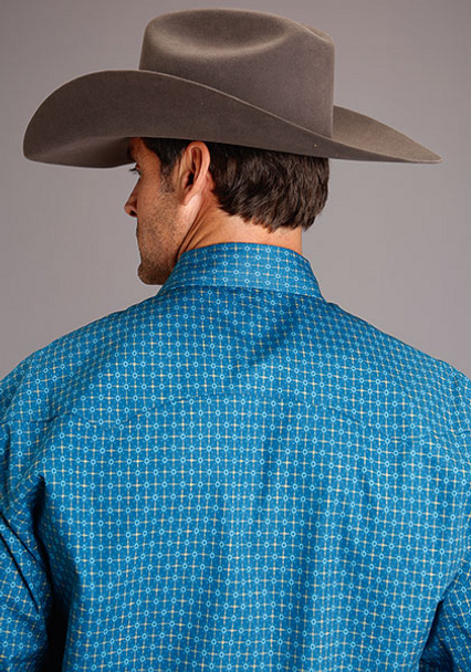 STETSON SNAP 2 POCKET TEAL GEO PRINT - MENS SHIRT  - 11-001-0425-6061BU