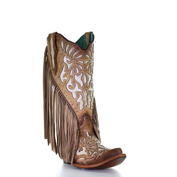 CORRAL SADDLE LAMB INLAY FRINGE EMBR - BOOT LADIES  - C3766