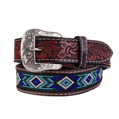 TWISTED X BLUE BEADED LEATHER BELT - ACCESSORIES BELT MEN - XIBB101