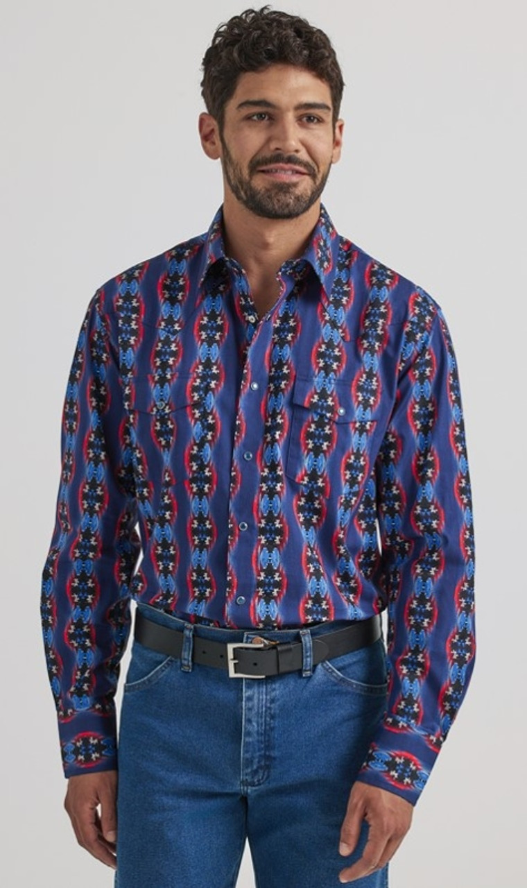 Wrangler Checotah Red And Blue Geo - Mens Shirt - 112337427