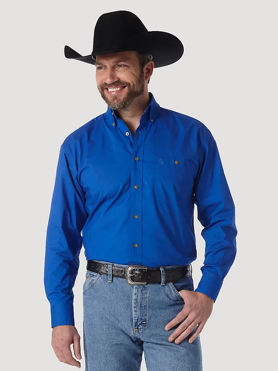Wrangler George Strait Royal Blue Solid - Mens Shirt - 112345803 - Picture 1 of 15