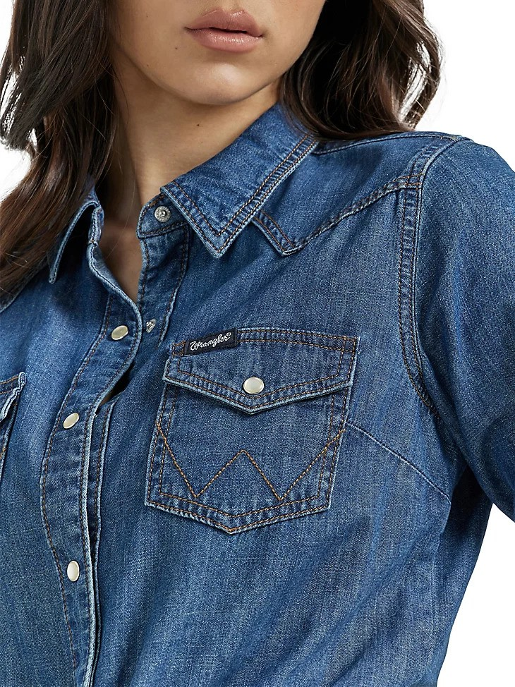 Wrangler Western Snap dunkler Denim-Damenshirt - Lw7007D - Bild 4 von 20