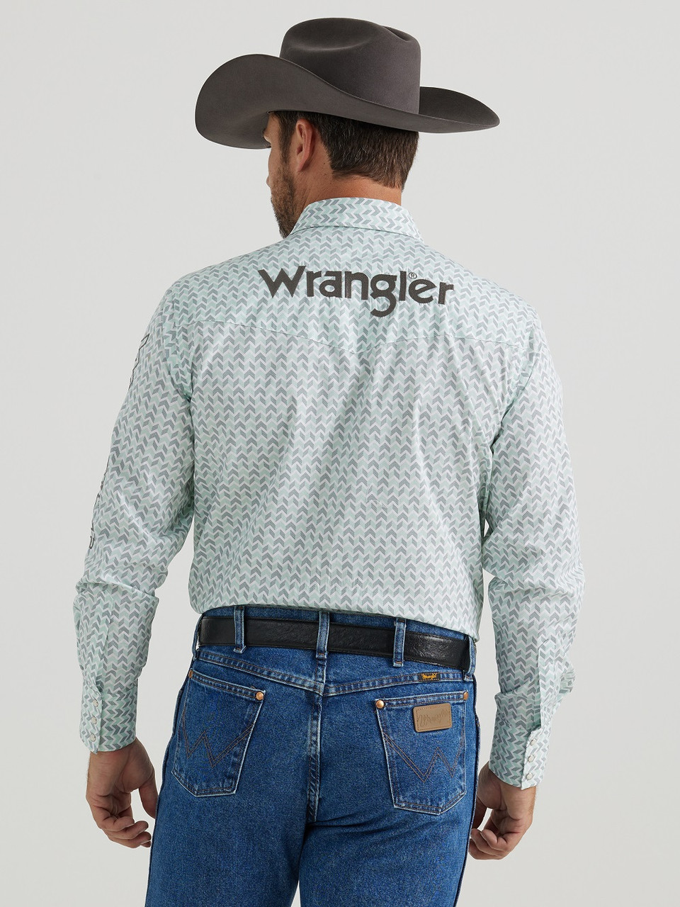 Wrangler Logo blaugrün Chevron Druck - Herrenshirt - 112346224 - Bild 2 von 20