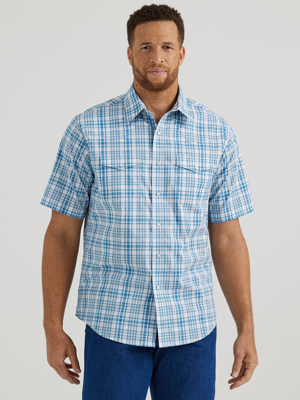 Wrangler Wrinkle Resist Blue Plaid - Mens Shirt - 112346251 - Picture 1 of 21