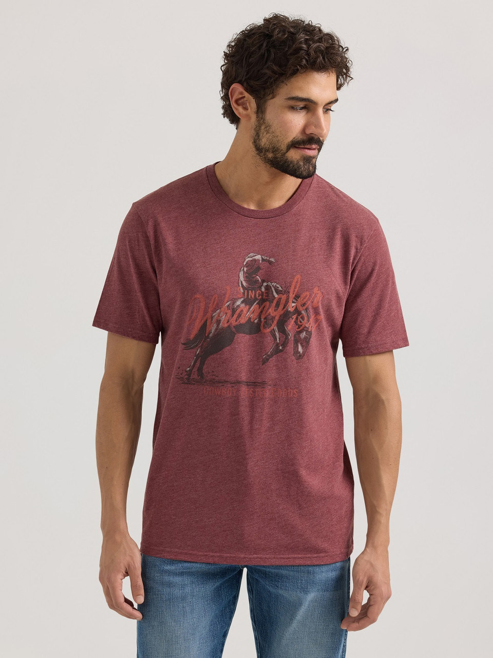 Wrangler Bucking bronkoburgundfarbenes Herren-T-Shirt - 112350041 - Bild 1 von 20