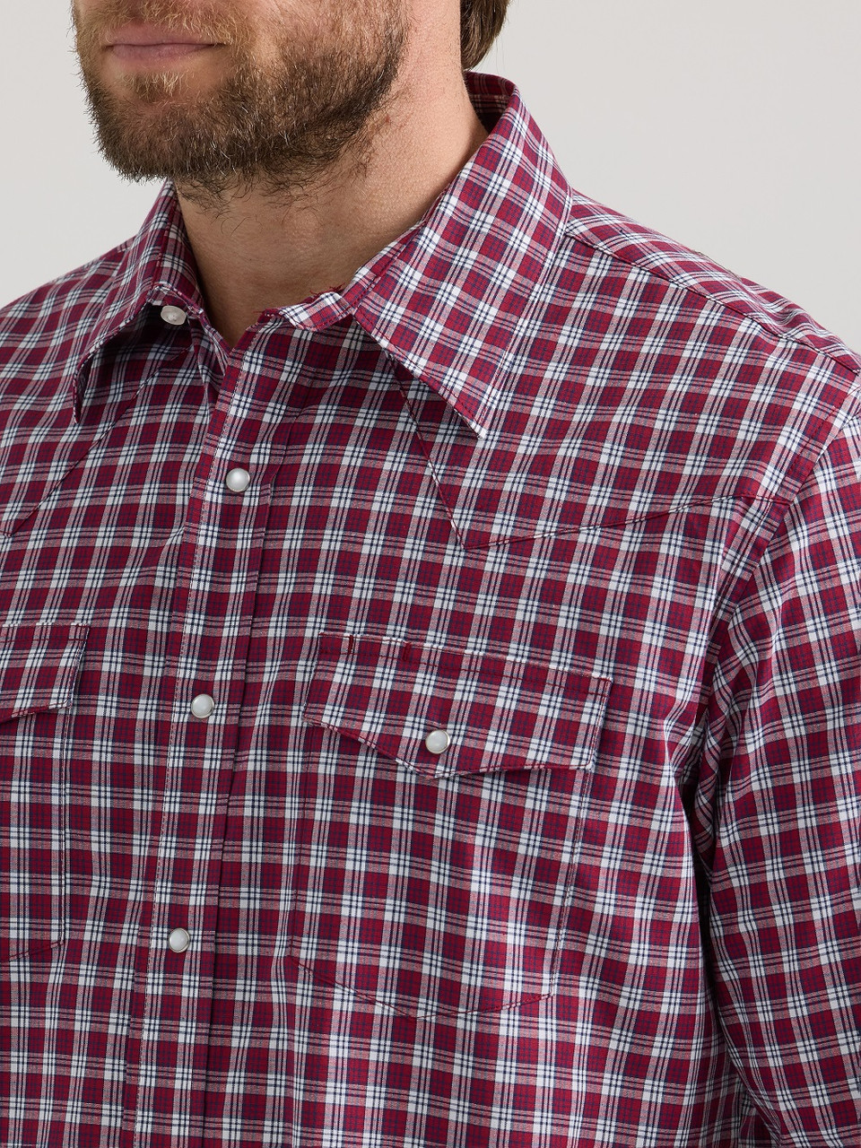 Wrangler Wrinkle Resist Dark Red Plaid - Mens Shirt - 112351596 - Picture 3 of 24