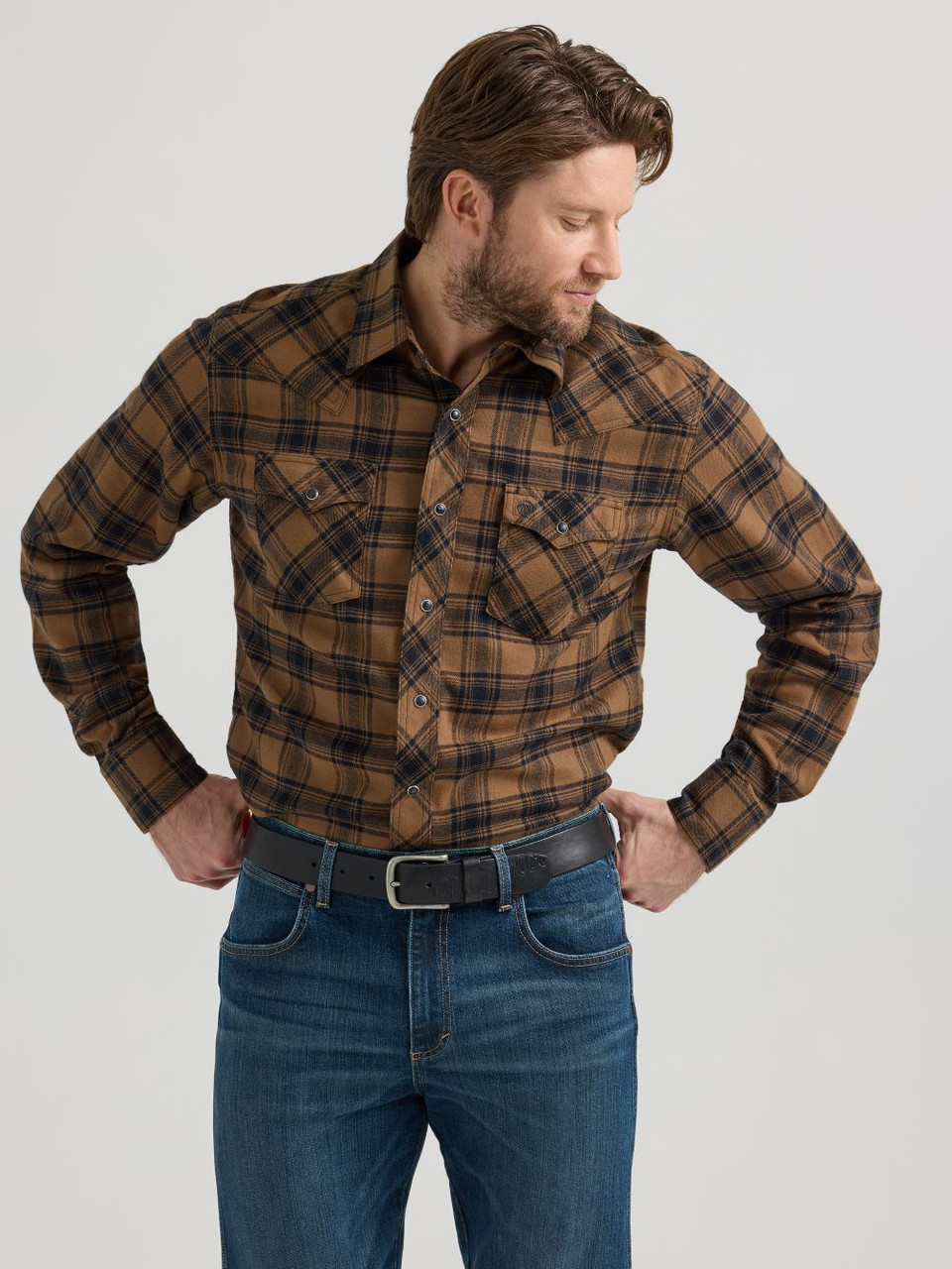 Wrangler Retro Brown Flannel Snap - Mens Shirt - 112351488