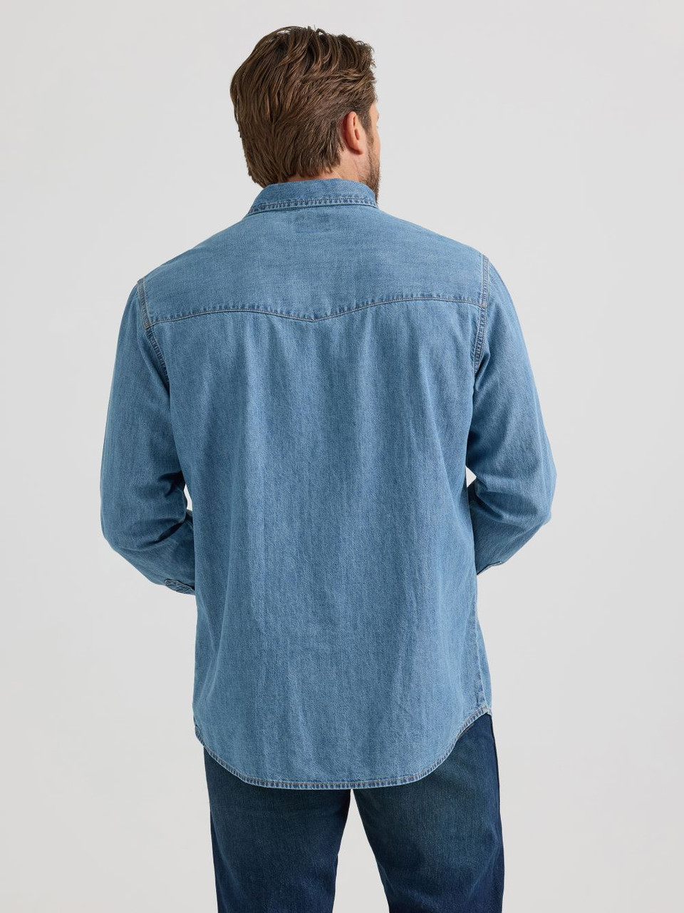 Wrangler Light Wash Denim Snap - Mens Shirt - 112361699 - Picture 2 of 25