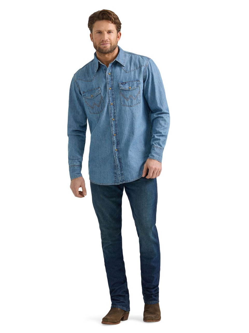 Wrangler Light Wash Denim Snap - Mens Shirt - 112361699 - Picture 3 of 25