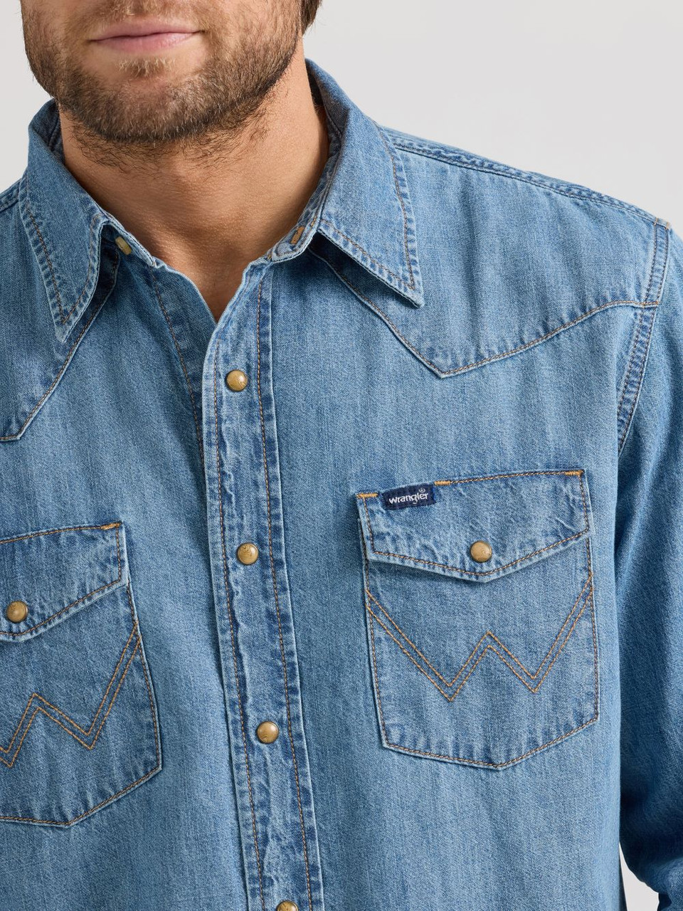 Wrangler Light Wash Denim Snap - Mens Shirt - 112361699 - Picture 4 of 25