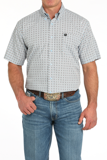 ★ ★ Men's Regular Fit Institutional Logo Brushe LIGHT BLUE GEOMETRIC PRINT MTW1111490 CINCH