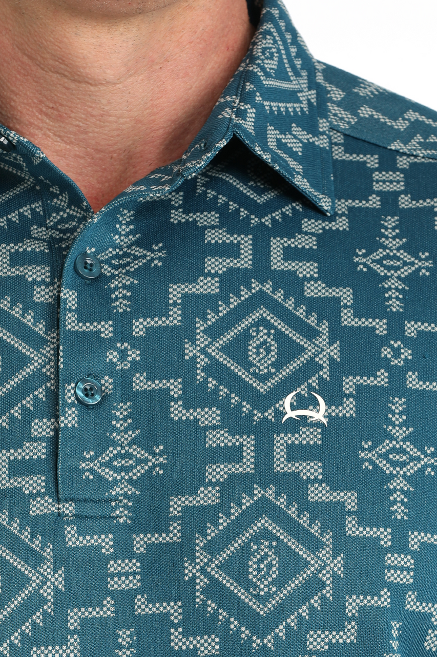 как выглядит Cinch Blue Aztec Arenaflex Print - Mens Polo - Mtk1865037 фото